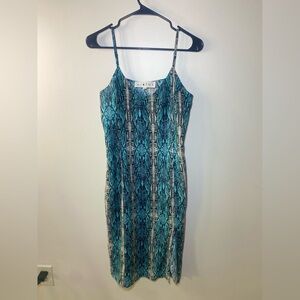 Blue and Black Midi Slip Dress with Spaghetti Straps